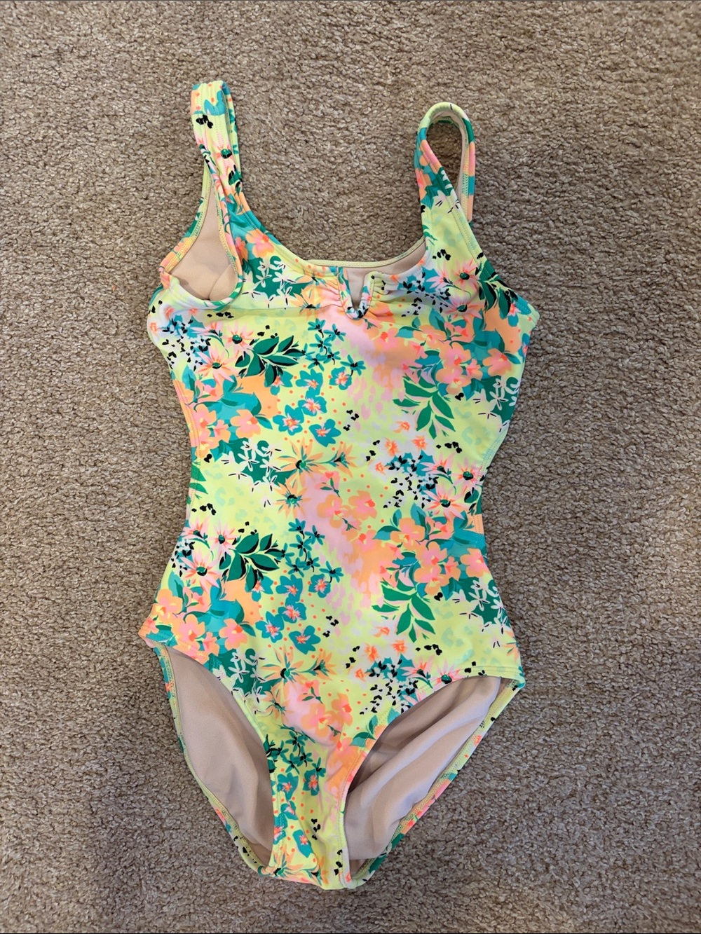 art class Yellow Floral One-Piece Swimsuit with Pink & Green Accents